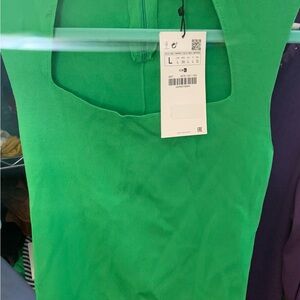 Green Ribbed Tank Top - Sleeveless Scoop Neck